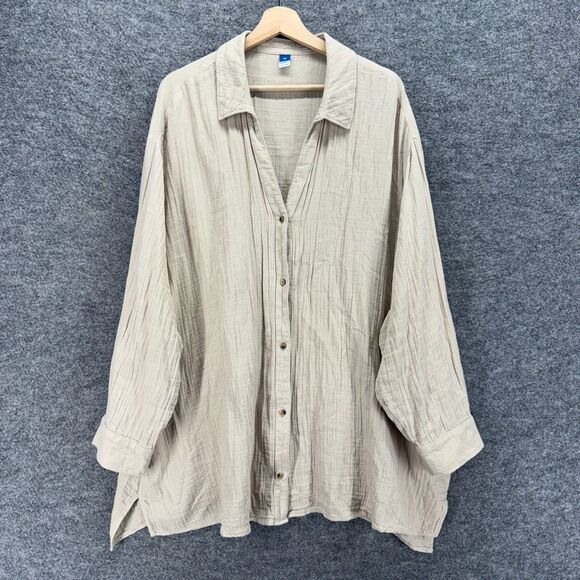 Old Navy Shirt Women 3X Plus Gray Button Up Collared Long Sleeve Cotton Casual